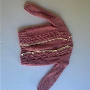 Vintage Pink Cable Knit Cardigan with White Buttons
